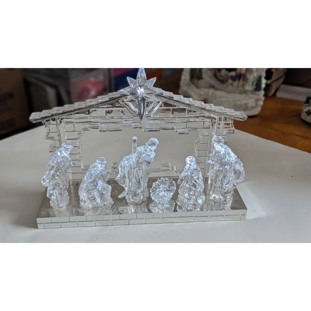 Kurt Adler battery-operated light-up LED musical acrylic nativity scene